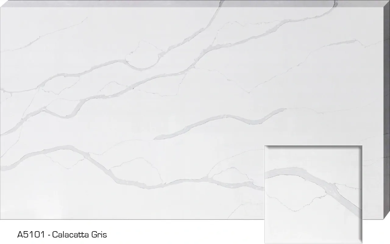 White marble slab with grey veins.