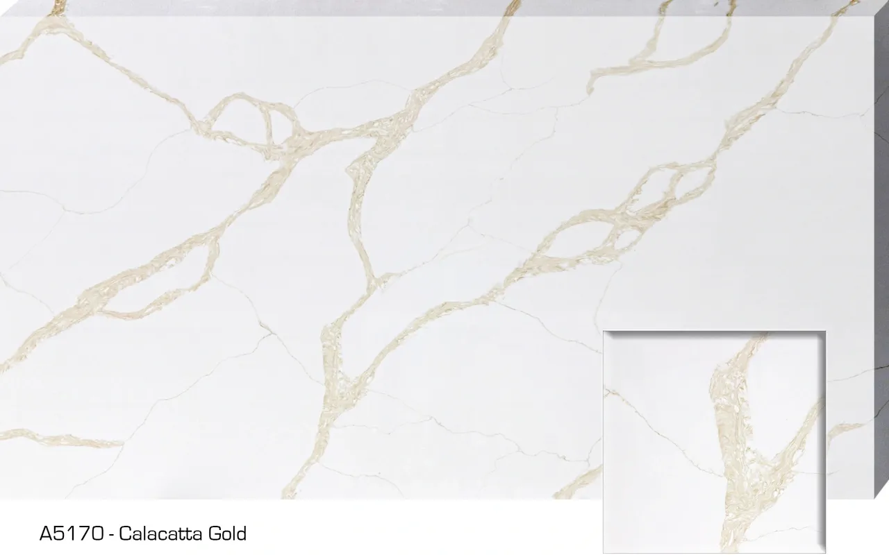 White marble with gold veining pattern.