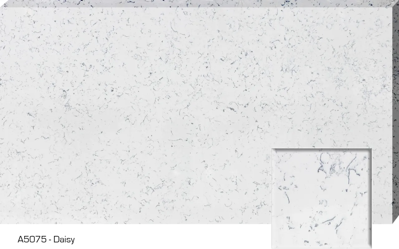White marble countertop with subtle gray veining.