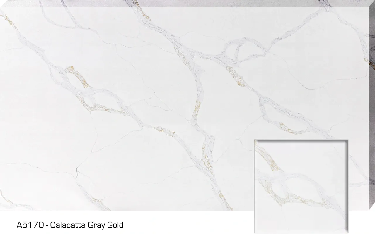 White marble texture with subtle gold veins.